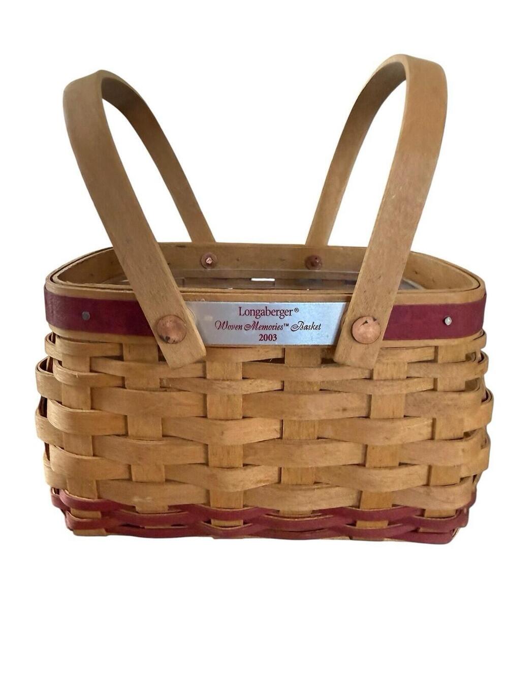 Longaberger Basket With Plastic Liner Handles Woven Memories 2003 Signed